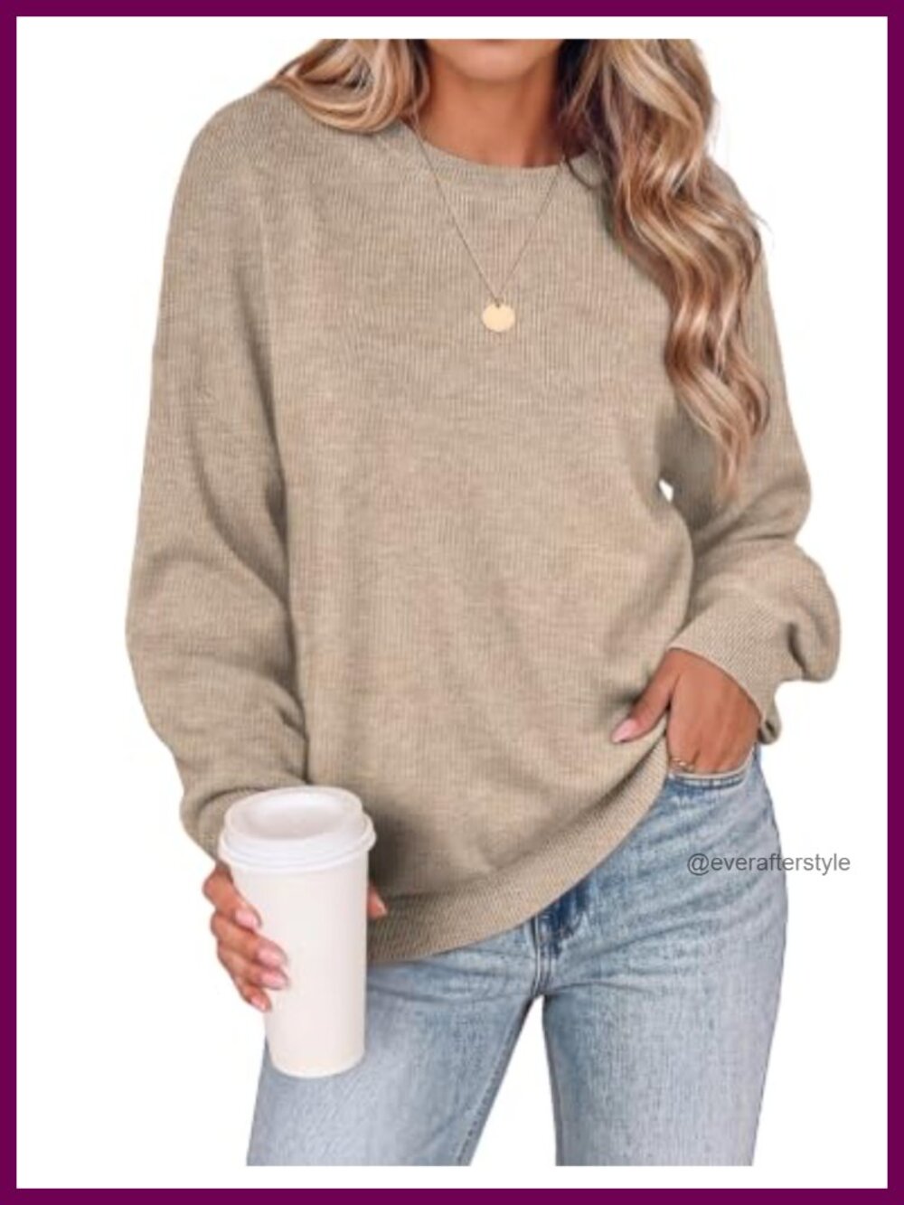 Oversized Knit Sweater Women Crewneck Ribbed Long Sleeve Fall Pullover